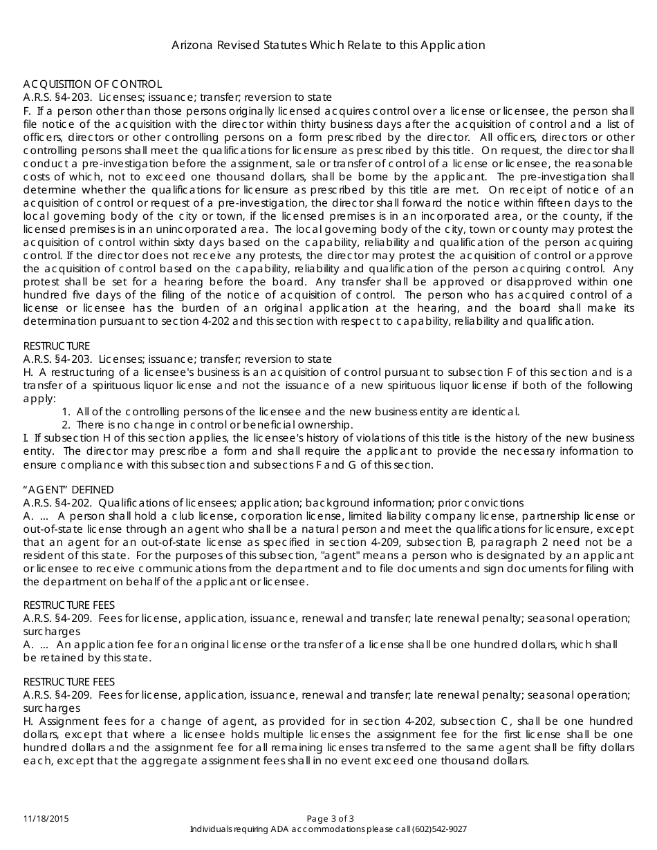 Application for Agent Change  Acquisition of Control  Restructure - Arizona, Page 3