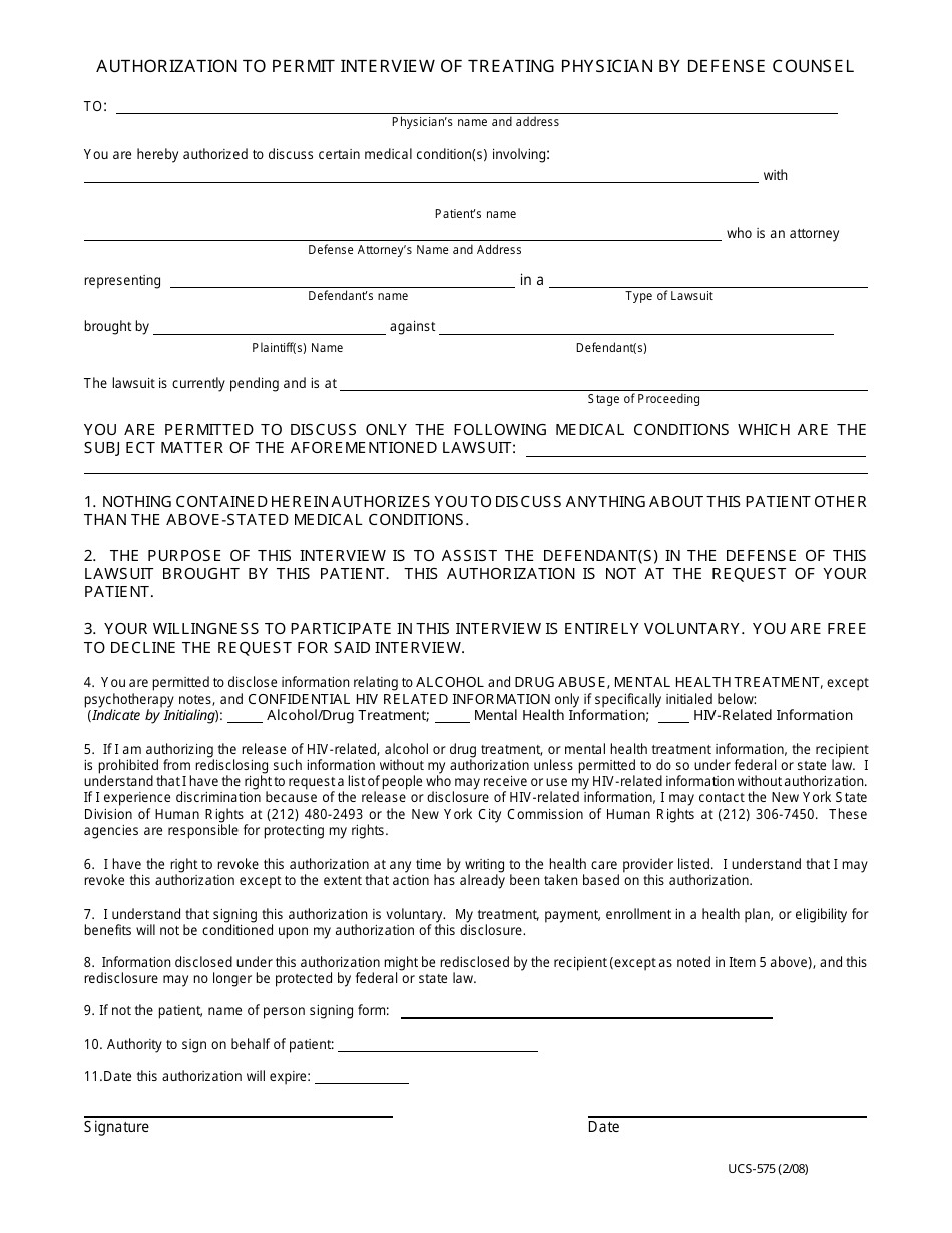 Form UCS-575 - Fill Out, Sign Online and Download Printable PDF, New ...