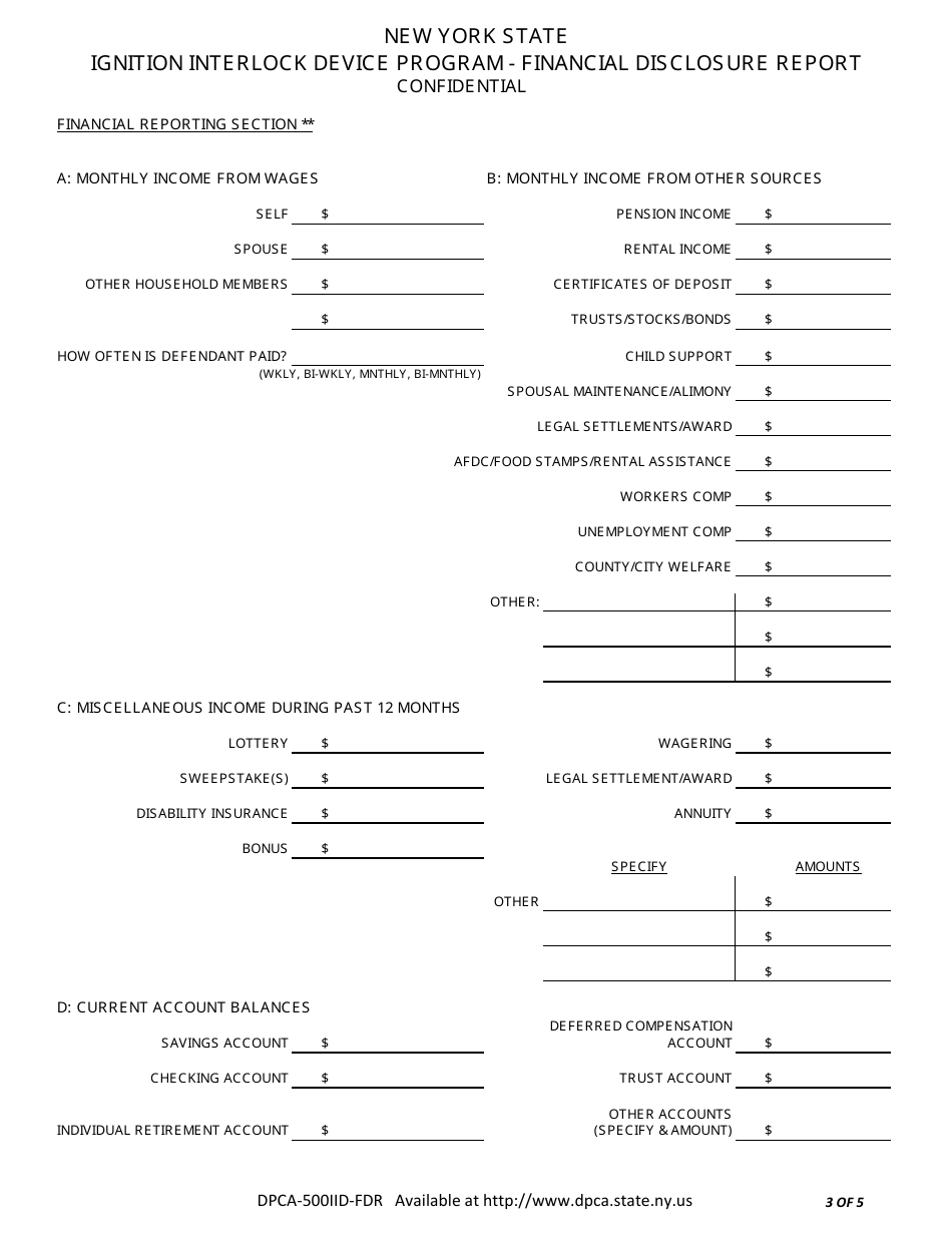 Form DPCA-500IID-FDR Ignition Interlock Device Program - Financial Disclosure Report - New York, Page 3