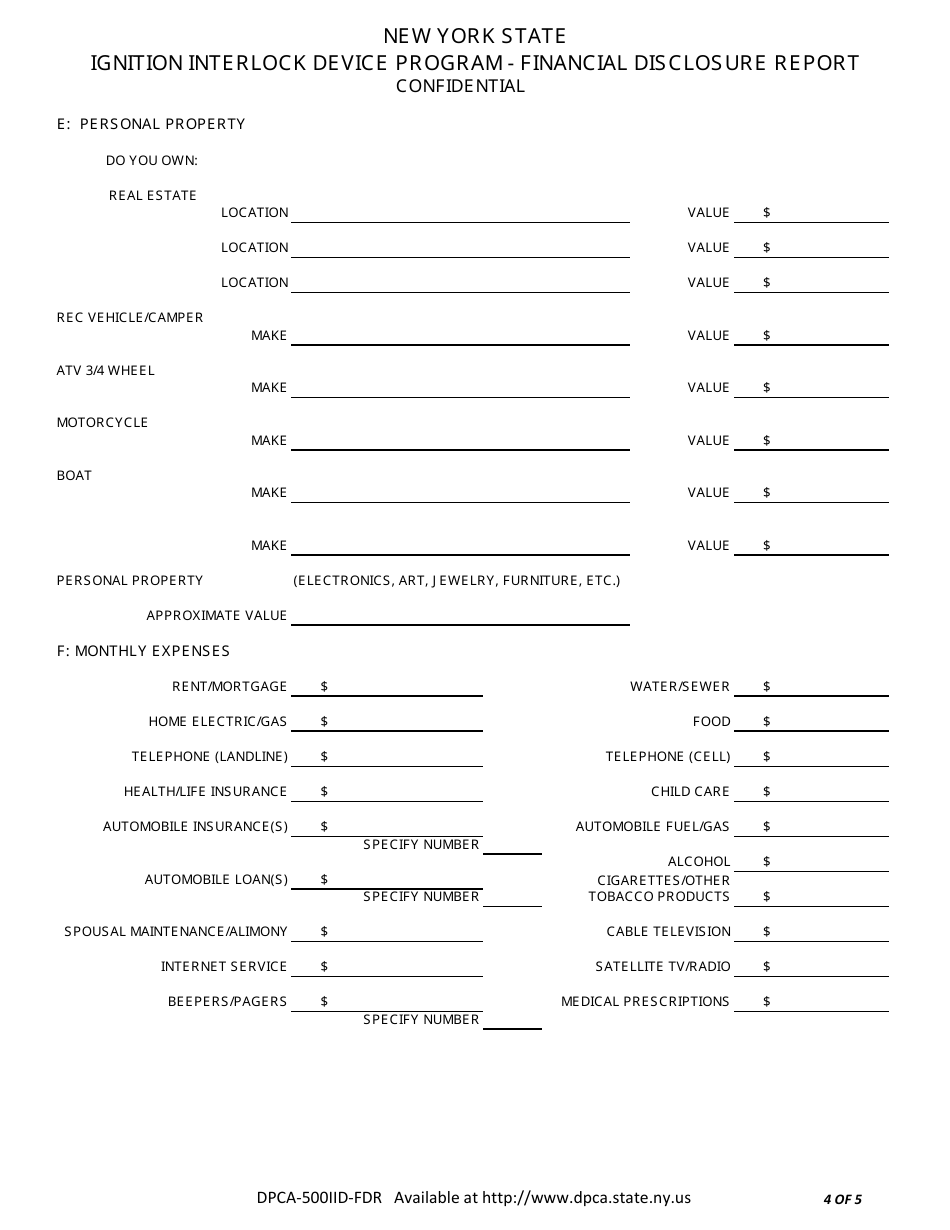 Form DPCA-500IID-FDR Ignition Interlock Device Program - Financial Disclosure Report - New York, Page 4