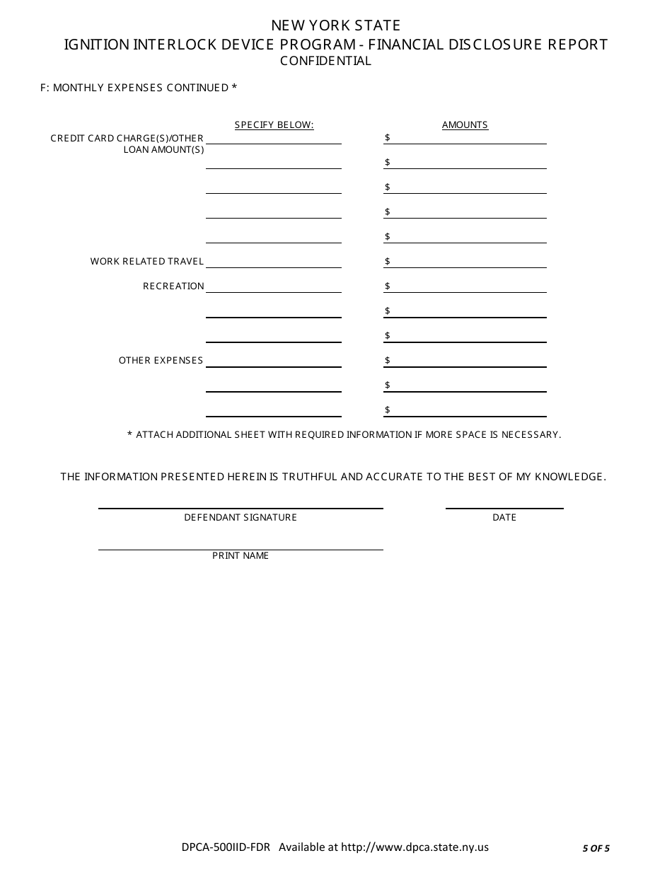Form DPCA-500IID-FDR Ignition Interlock Device Program - Financial Disclosure Report - New York, Page 5