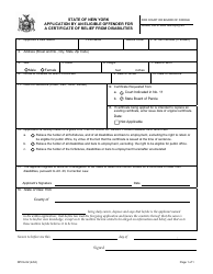 Form DPCA-52 &quot;Application by an Eligible Offender for a Certificate of Relief From Disabilities&quot; - New York