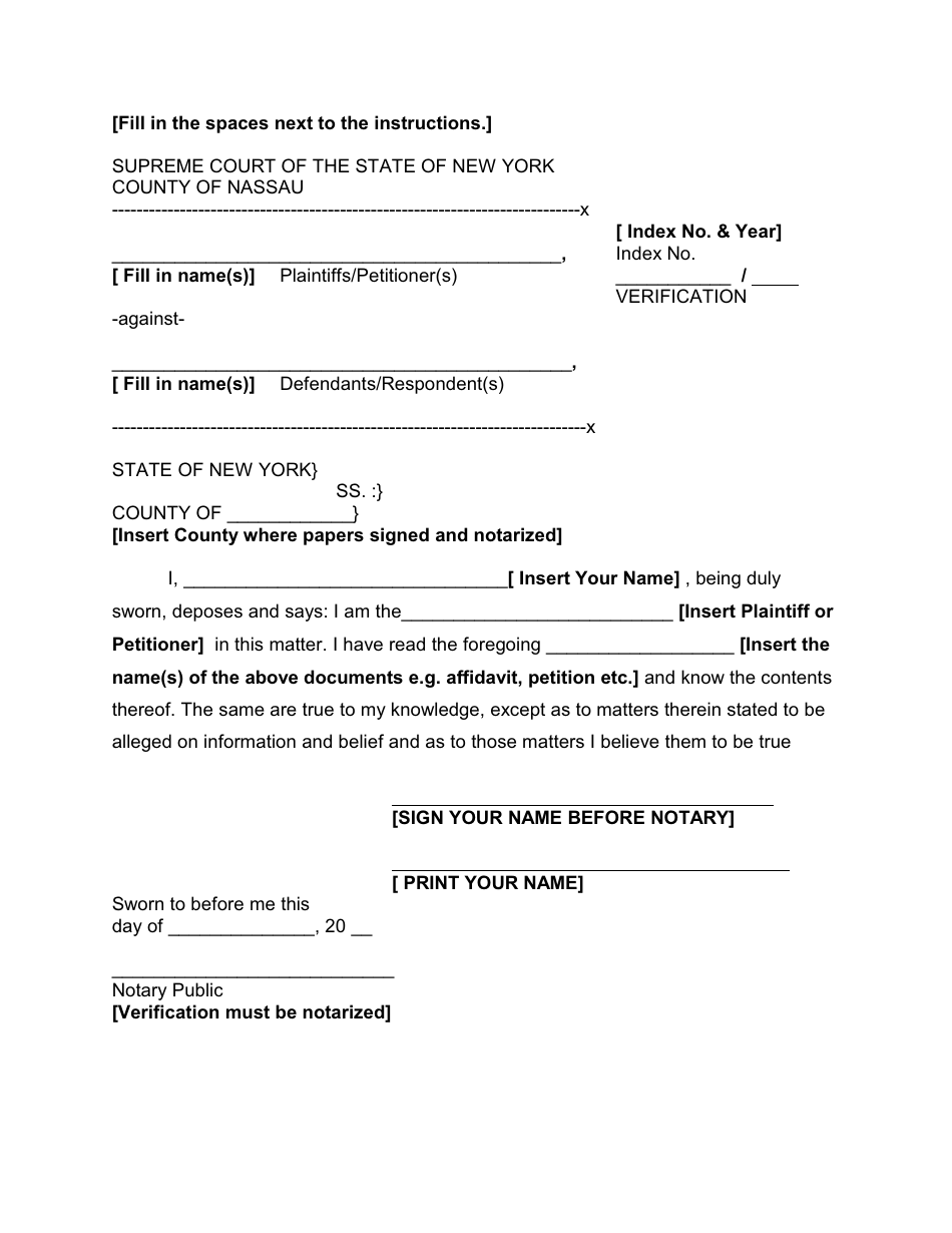 Form 44 Verification - Nassau County, New York, Page 1