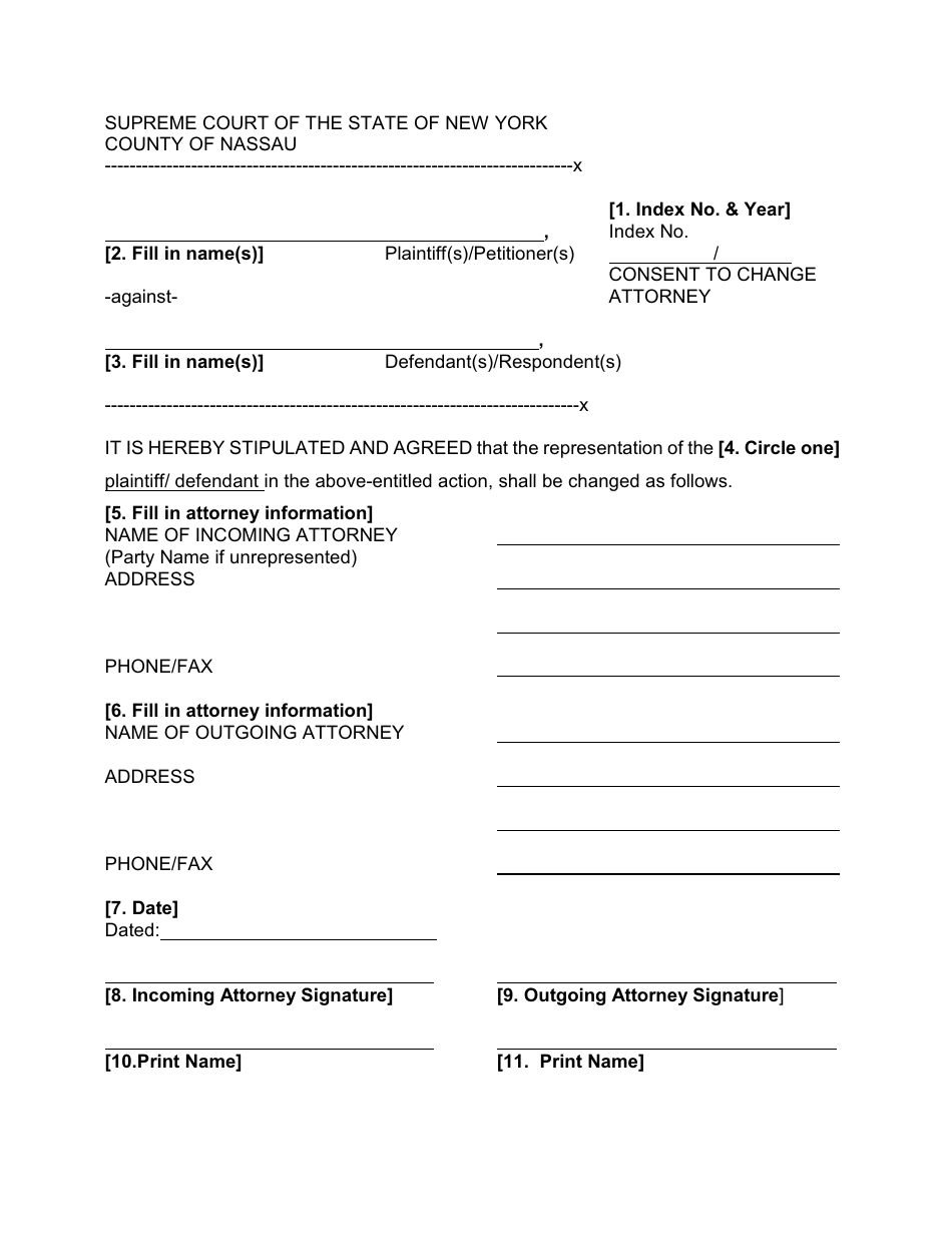 Form 51 Consent to Change Attorney - Nassau County, New York, Page 1