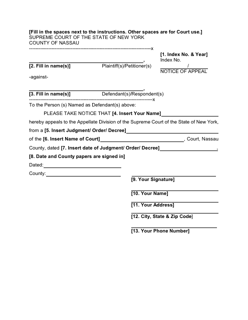Form 45 Notice of Appeal - Nassau County, New York