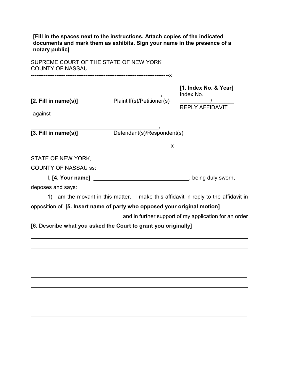 Form 22 Reply Affidavit - Nassau County, New York, Page 1