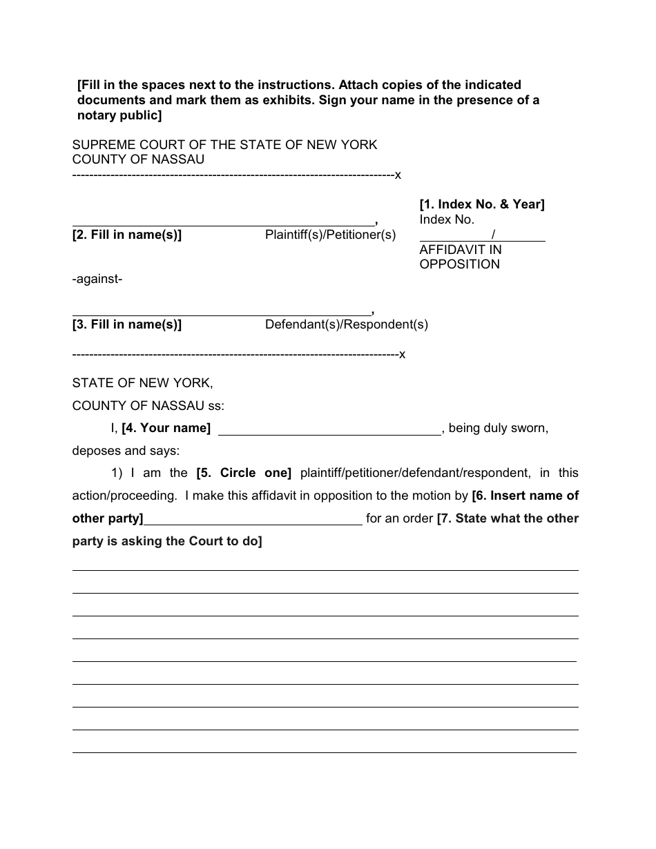 Form 21 Affidavit in Opposition - Nassau County, New York, Page 1