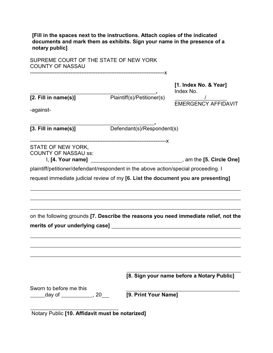 Form 33 Emergency Affidavit - Nassau County, New York, Page 1