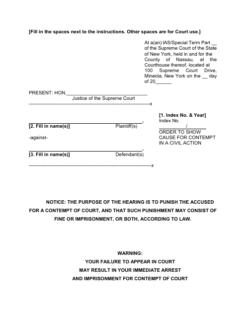 Form 6 Order to Show Cause for Contempt in a Civil Action - Nassau County, New York