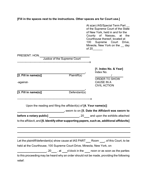 Form 2 Order to Show Cause in a Civil Action - Nassau County, New York