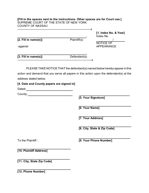 Form 24 Notice of Appearance - Nassau County, New York