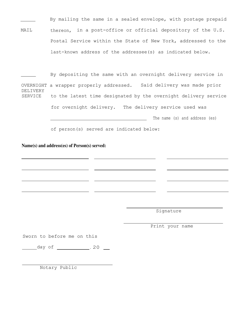 New York Affidavit of Service Download Fillable PDF | Templateroller