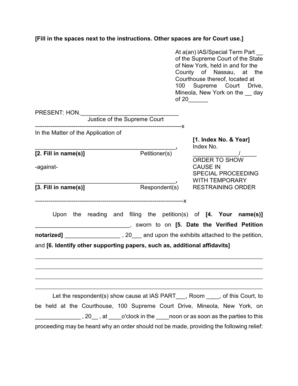 Order to Show Cause in Special Proceeding With Temporary Restraining Order - Nassau County, New York, Page 1