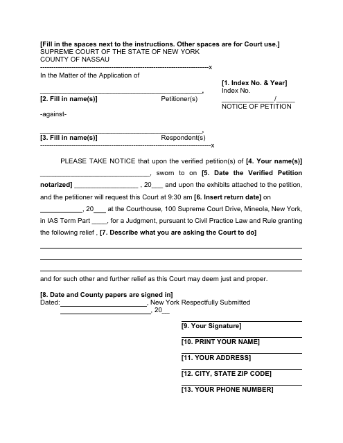 Notice of Petition, Petition, Verification in a Special Proceeding - Nassau County, New York