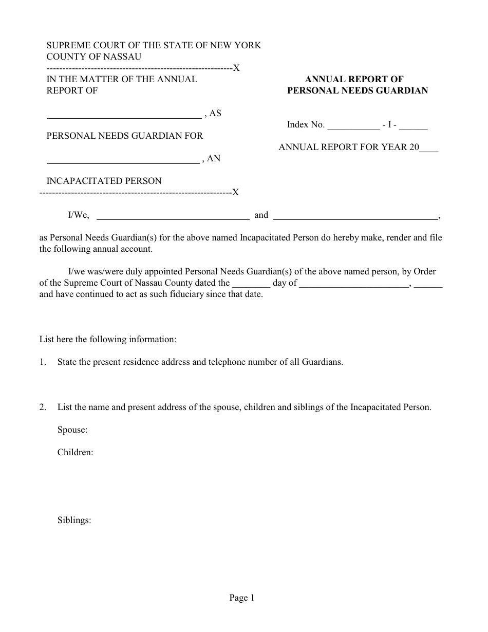 Nassau County, New York Annual Report of Personal Needs Guardian - Fill ...