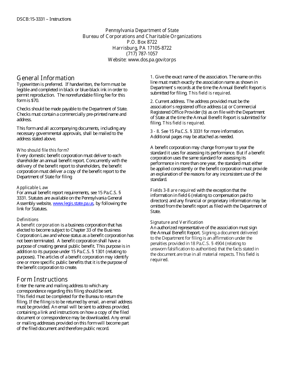 Form DSCB:15-3331 Annual Benefit Report - Pennsylvania, Page 3