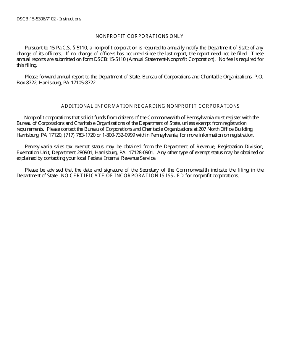Form DSCB:15-5306 / 7102 Articles of Incorporation - Nonprofit - Pennsylvania, Page 4