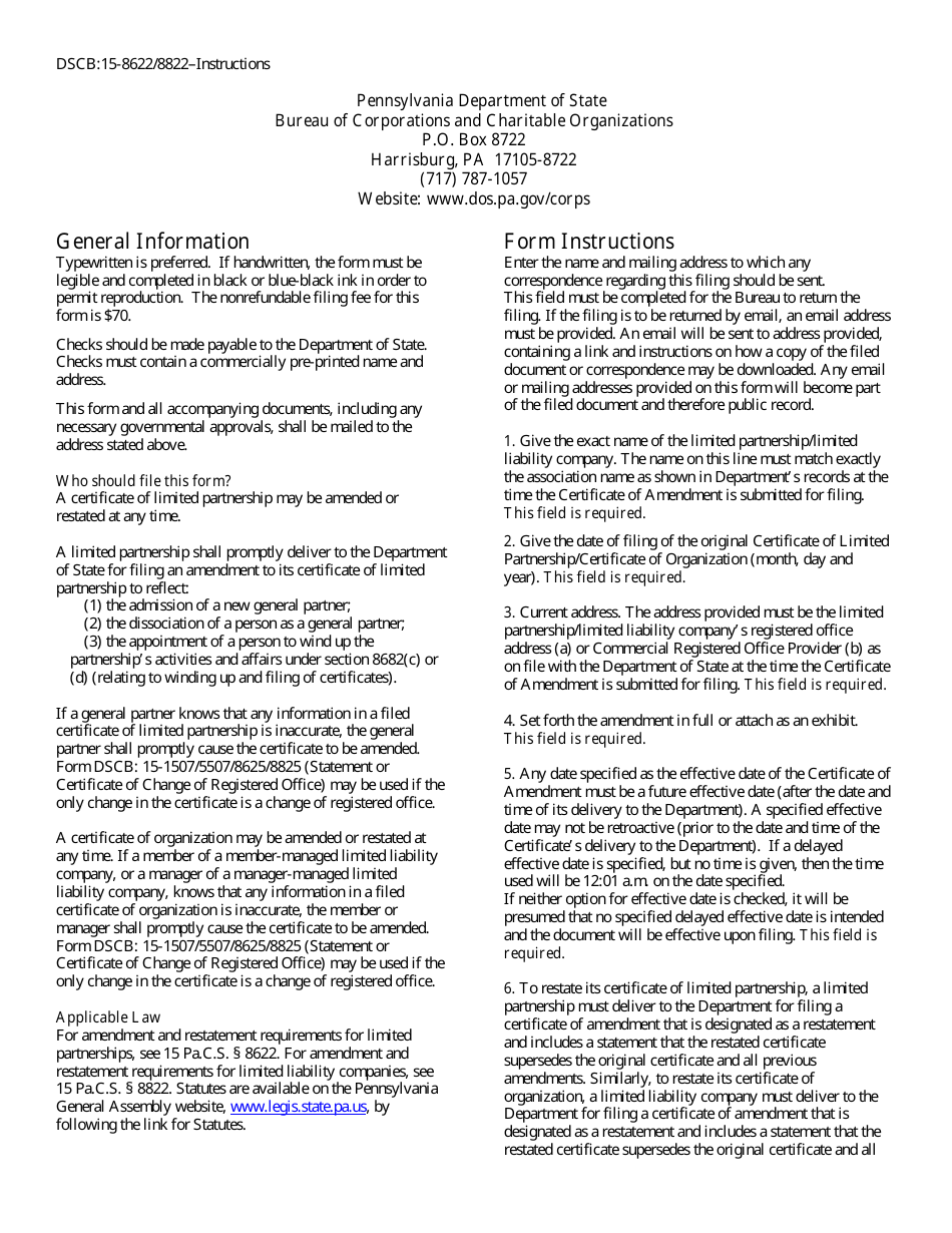 Form DSCB:15-8622 / 8822 (DSCB:15-8622 / 8822-2) Certificate of Amendment - Pennsylvania, Page 3