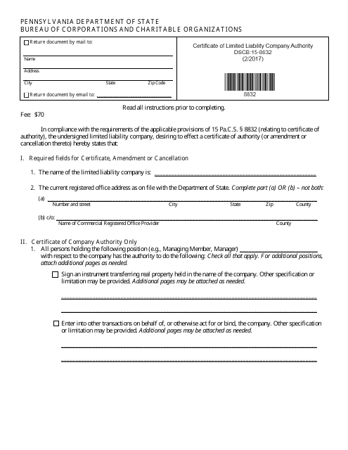 Form DSCB:15-8832  Printable Pdf
