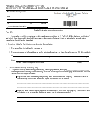 Form DSCB:15-8832 Certificate of Authority/Amendment/Cancellation - Pennsylvania