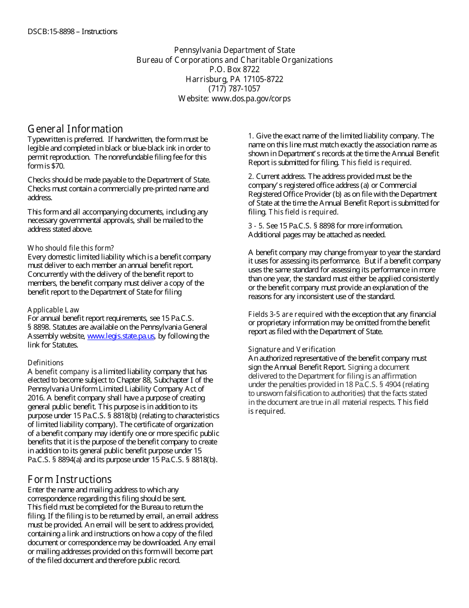 Form DSCB:15-8898 Annual Benefit Report - Pennsylvania, Page 3
