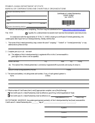 Form DSCB:15-8621 &quot;Certificate of Limited Partnership&quot; - Pennsylvania