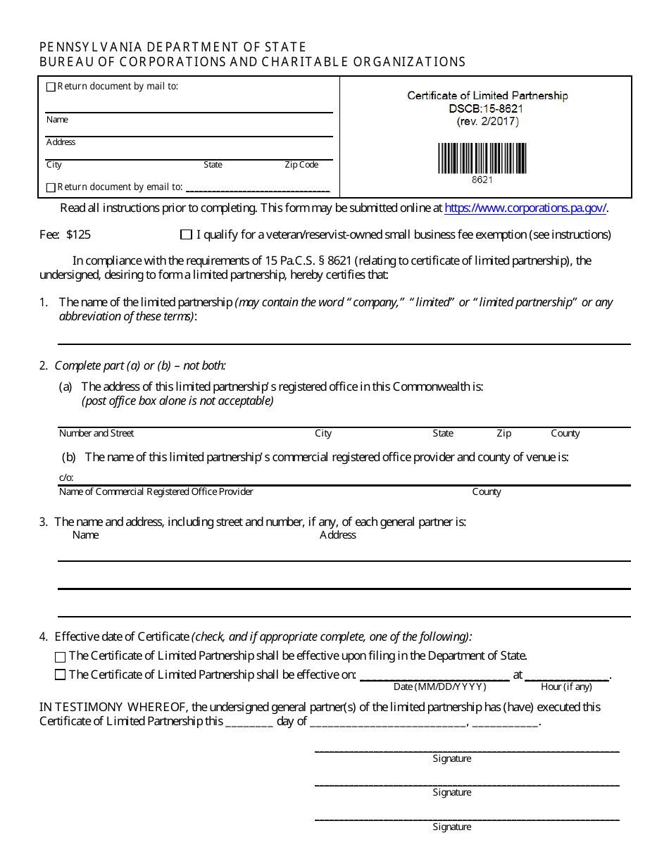 Form DSCB:15-8621 - Fill Out, Sign Online and Download Fillable PDF ...