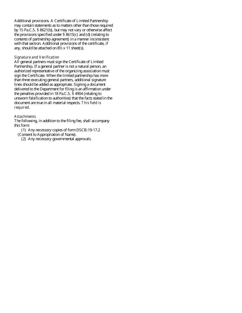 Form DSCB:15-8621 Certificate of Limited Partnership - Pennsylvania, Page 3