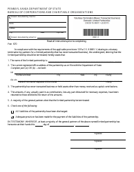 Form DSCB:15-8681.1 &quot;Voluntary Termination (Never Transacted Business) Domestic Limited Parthership&quot; - Pennsylvania