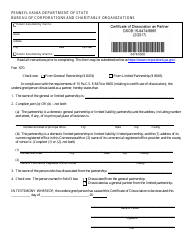 Form DSCB:15-8474/8665 Certificate of Dissociation as a Partner - Pennsylvania