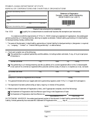 Form DSCB:15-8201A Statement of Registration - Domestic Registered Limited Liability Partnership - Pennsylvania