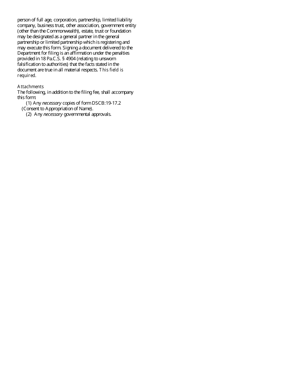 Form DSCB:15-8201A Statement of Registration - Domestic Registered Limited Liability Partnership - Pennsylvania, Page 3