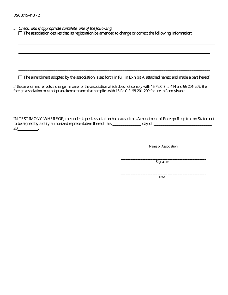 Form DSCB:15-413 Amendment of Foreign Registration - Pennsylvania, Page 2