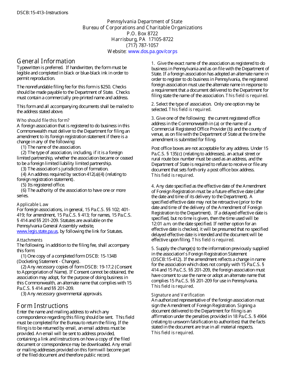 Form DSCB:15-413 Amendment of Foreign Registration - Pennsylvania, Page 3