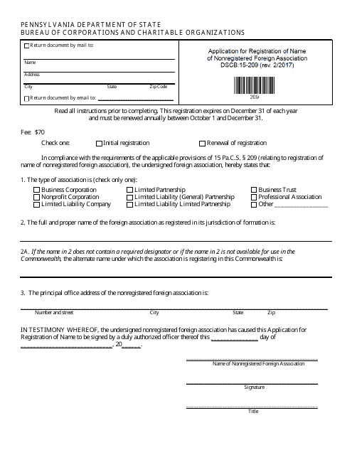 Form DSCB:15-209  Printable Pdf