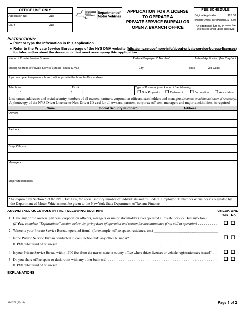 Form MV-372  Printable Pdf