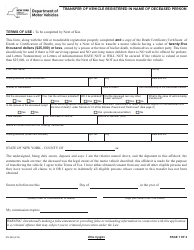 Document preview: Form MV-349 Transfer of Vehicle Registered in Name of Deceased Person - New York