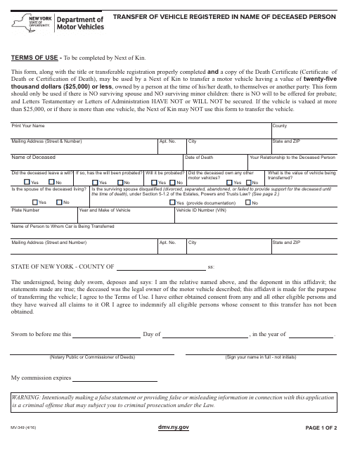 Form MV-349  Printable Pdf