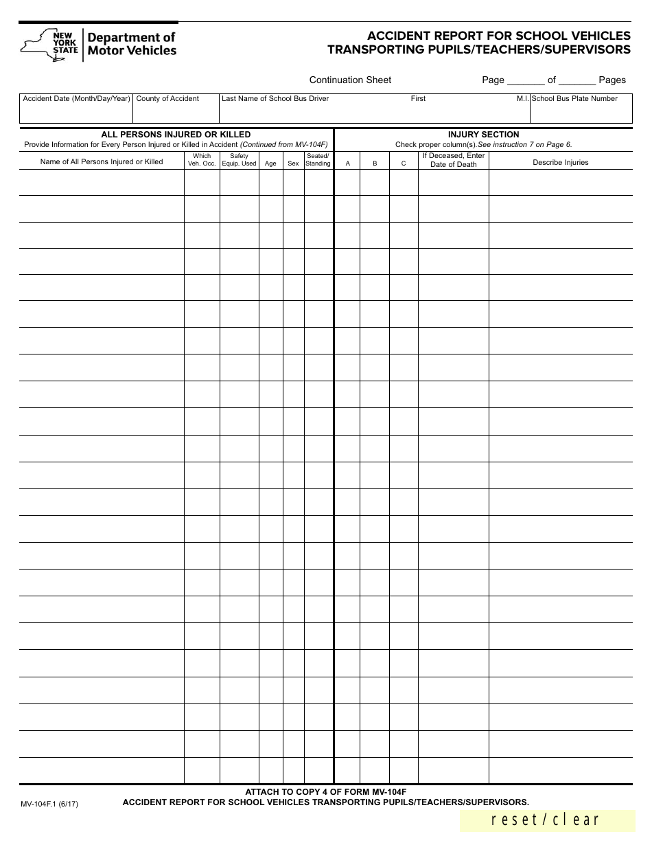 Form MV-104F.1 Accident Report for School Vehicles Transporting Pupils / Teachers / Supervisors - New York, Page 4