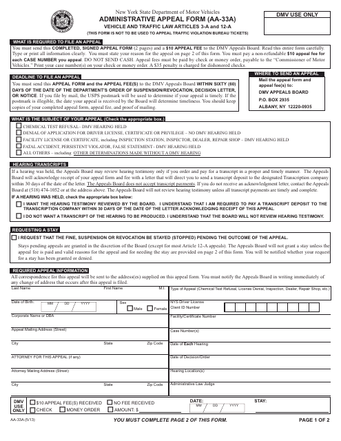 Form AA-33A - Fill Out, Sign Online and Download Fillable PDF, New York ...