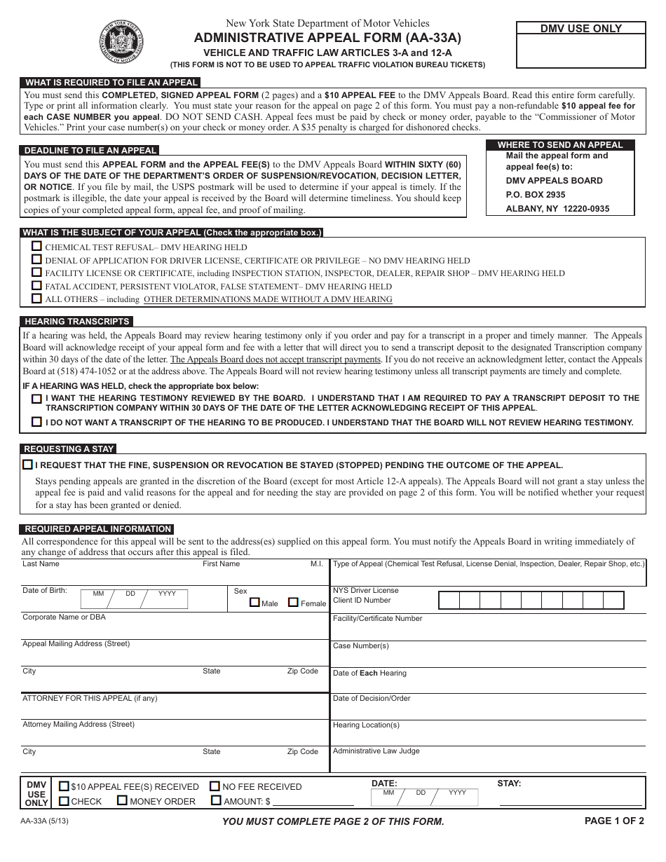 Form AA-33A - Fill Out, Sign Online and Download Fillable PDF, New York ...