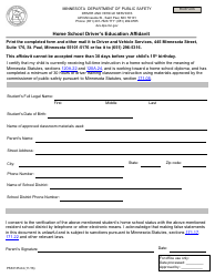 Document preview: Form PS33135-04 Home School Driver's Education Affidavit - Minnesota