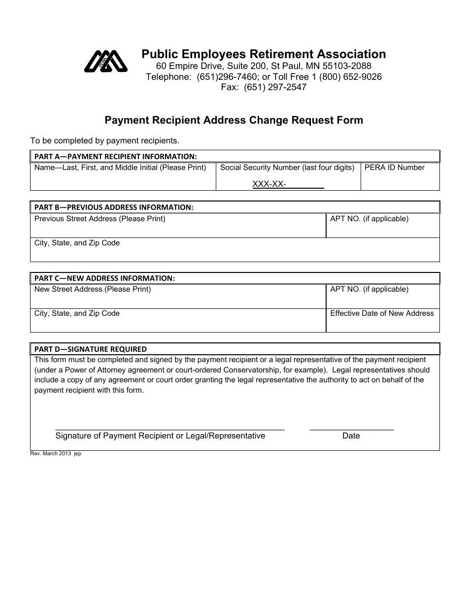 Payment Recipient Address Change Request Form - Minnesota, Page 1