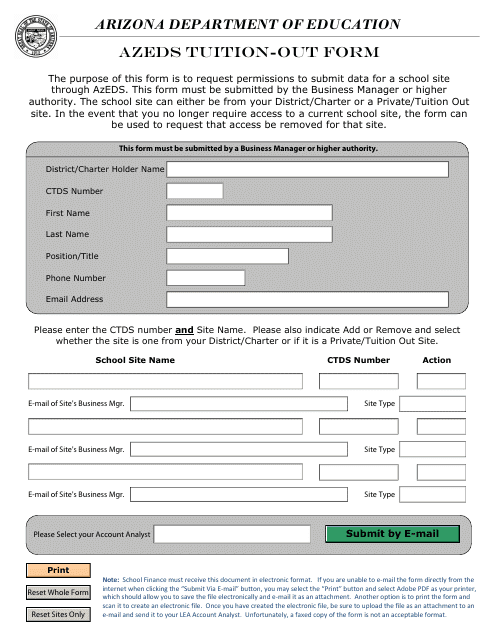 AzEDS Tuition-Out Form - Arizona Download Pdf