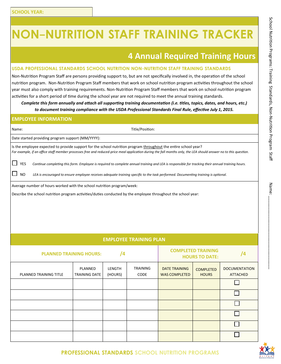 Non-nutrition Staff Training Tracker - Arizona, Page 1