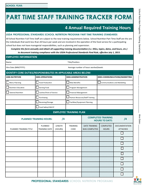 Part Time Staff Training Tracker Form - Arizona
