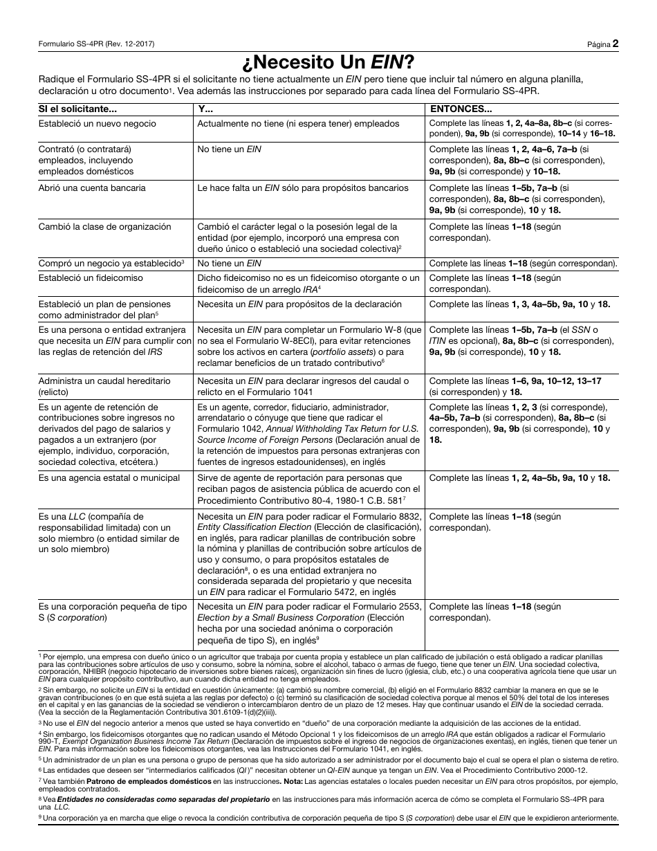 IRS Formulario SS-4PR Solicitud De Numero De Identificacion Patronal (Ein) (Puerto Rican Spanish), Page 2