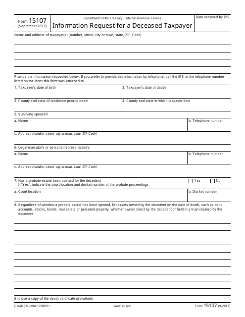 IRS Form 15107 Information Request for a Deceased Taxpayer