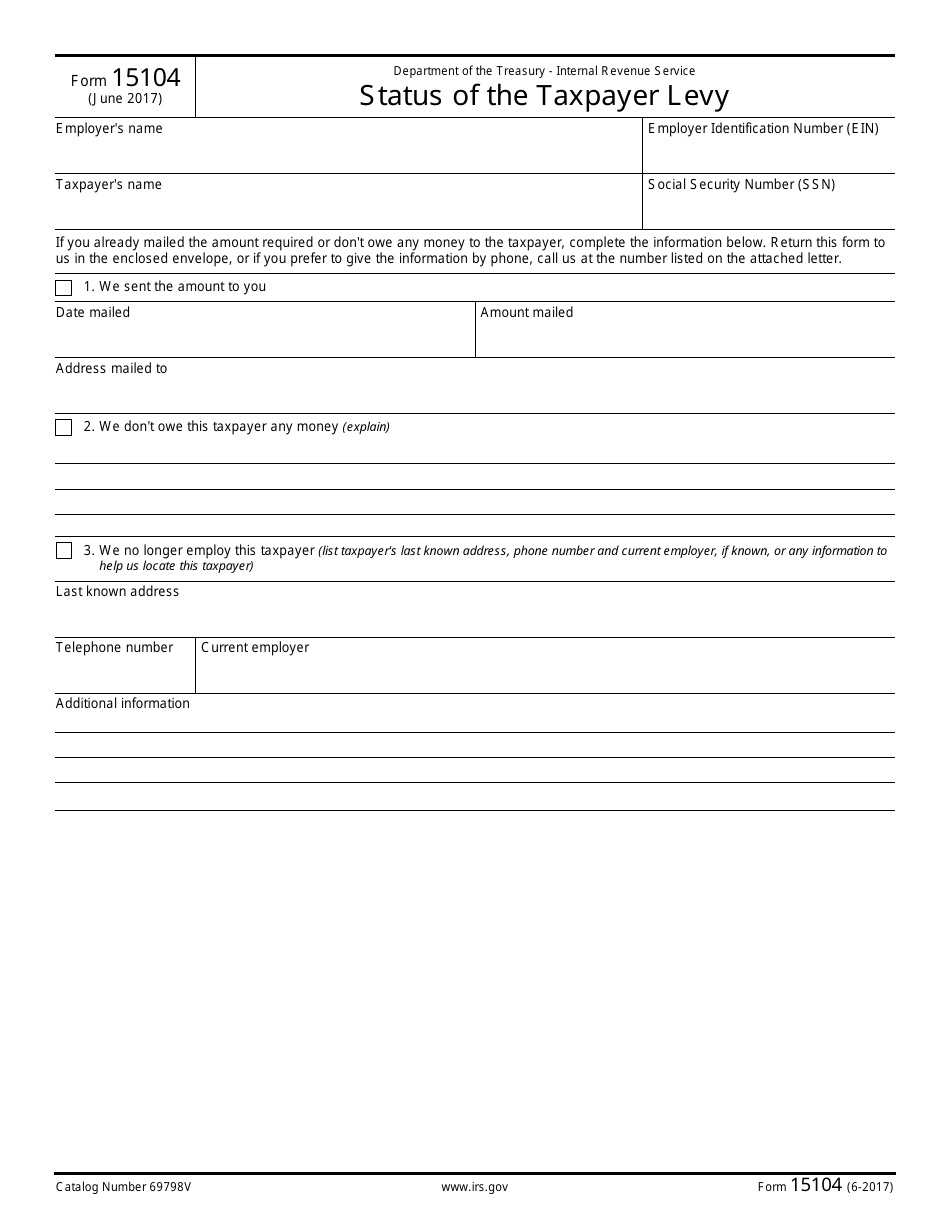 IRS Form 15104 Status of the Taxpayer Levy, Page 1