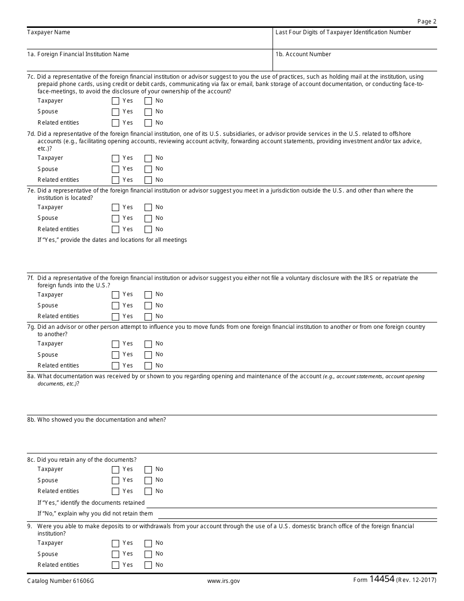 Irs Form 14454 - Fill Out, Sign Online And Download Fillable Pdf 